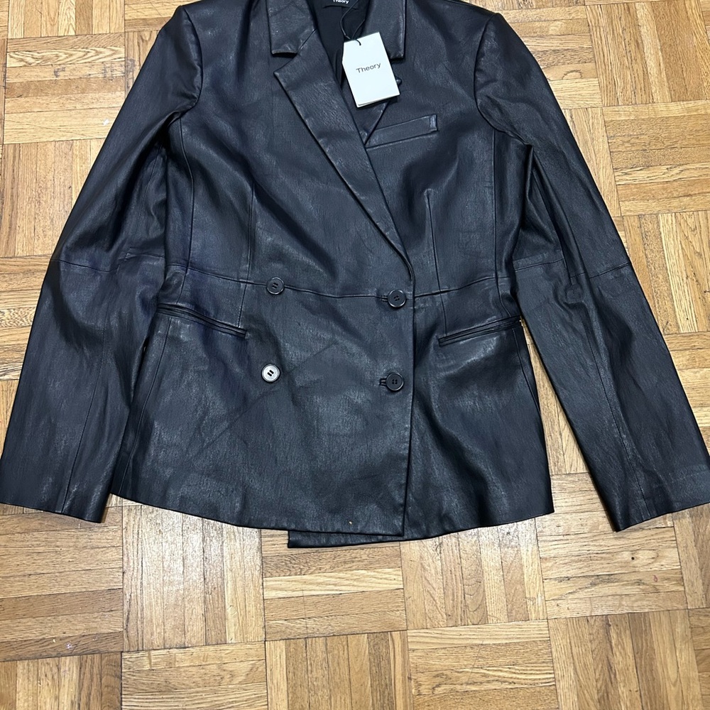 Theory Black Blazer with Wide Lapels and Relaxed Fit